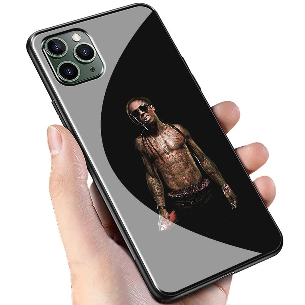 Luxury Black Cover for iPhone 11 Pro Max Phone Case,9H Tempered Glass Back Cover Soft Silicone Anti Scratch Bumper Design LC-173 Lil Wayne Rapper Protective Case