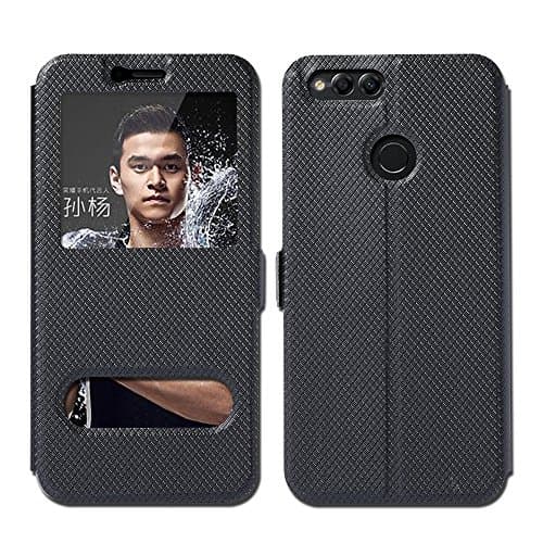 Huawei Honor 7X Case 5.93 inch , JMPin [View Window] Flip Case Cover with Kickstand [Magnetic Closure] for Huawei Honor7X 5.93 inch Case (black)