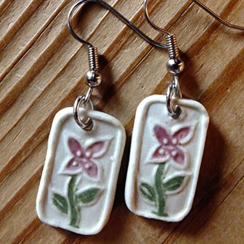 Simple Purple Flower Earrings, Porcelain