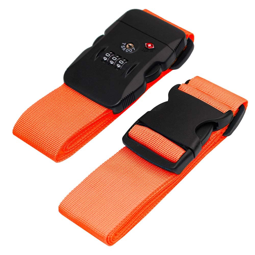 BlueCosto Luggage Strap TSA Approved Combination Lock Adjustable Suitcase Straps Travel Belt - Orange