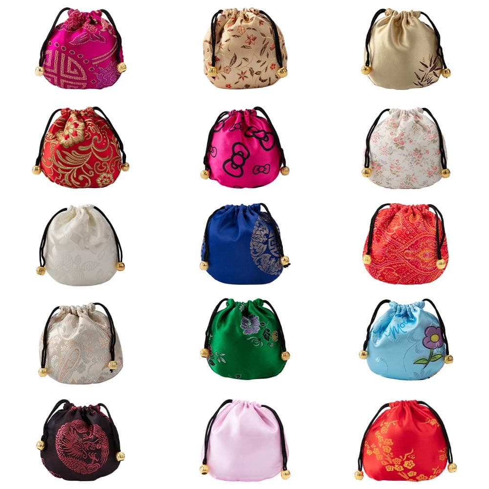 NBEADS 100 Pcs Retro Small Coin Purses Drawstring Gift Bags Brocade Embroidered Jewelry Pouch Bag Wedding Party Favor Bags, Mixed Color