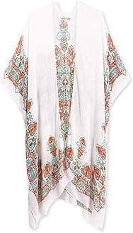 Moss Rose Women's Beach Cover up Swimsuit Kimono with Bohemian Floral Print, Loose Casual Resort Wear