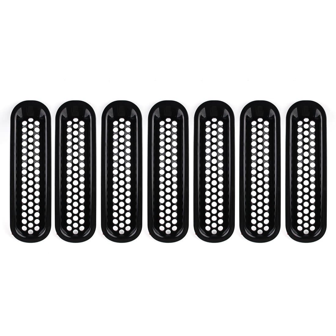 Car Front Mesh Grill Inserts Grille Cover for Wrangler JK 2007-2015 Unlimited Sport Rubicon Sahara, Pack of 7, Black