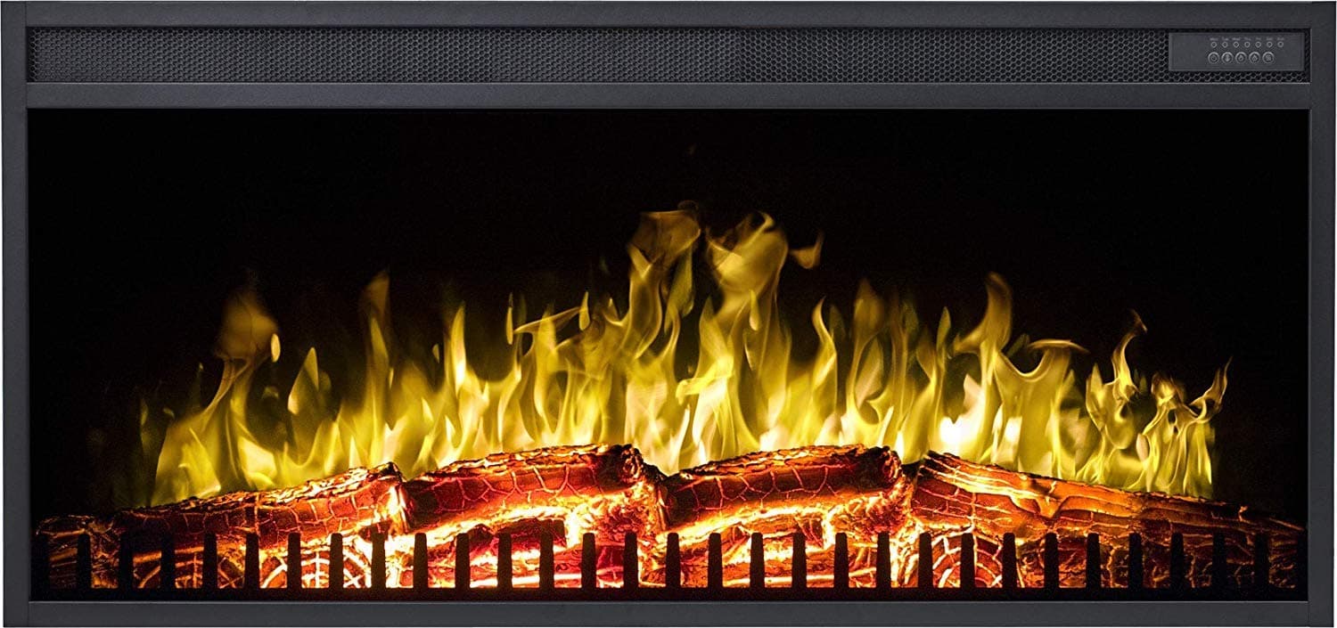 AFLAMO LED 100 - Electric Fireplace Insert - Classic Flame and logs - Energy Saving LED Technology - Remote Control - Adjustable Flame