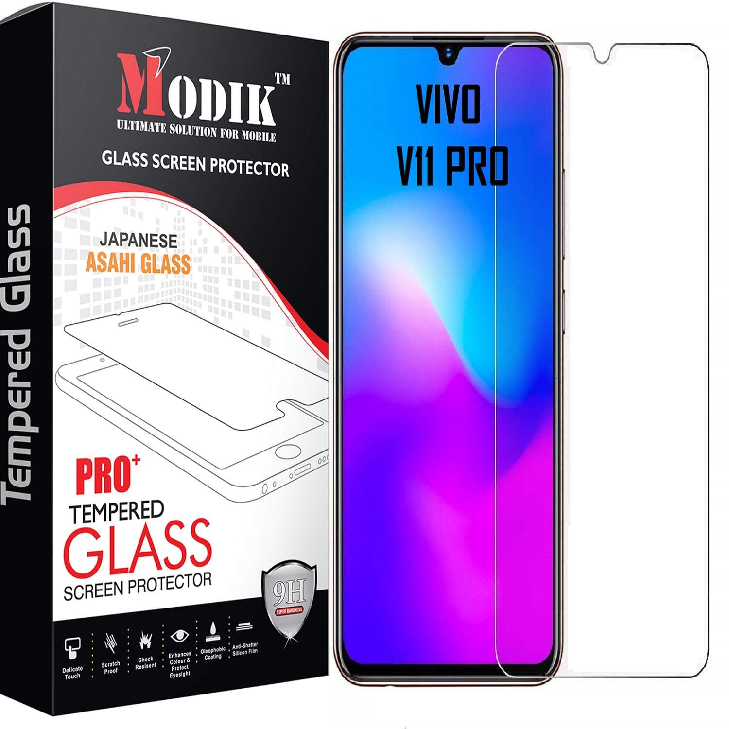 MODIK Gorilla High Transparency Air-Bubble Proof Anti Fingerprint Tempered Glass Guard for Vivo V11 Pro -Pack of 1