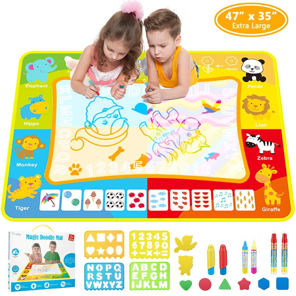 Water Drawing Mat, 47 × 35 Inches Extra Large Aqua Magic Doodle Mat, Kid's Drawing Writing Board, Colorful Educational Toys for 2 3 4 5 6 7 8 9 10 Year Old Girls Boys (Animal)