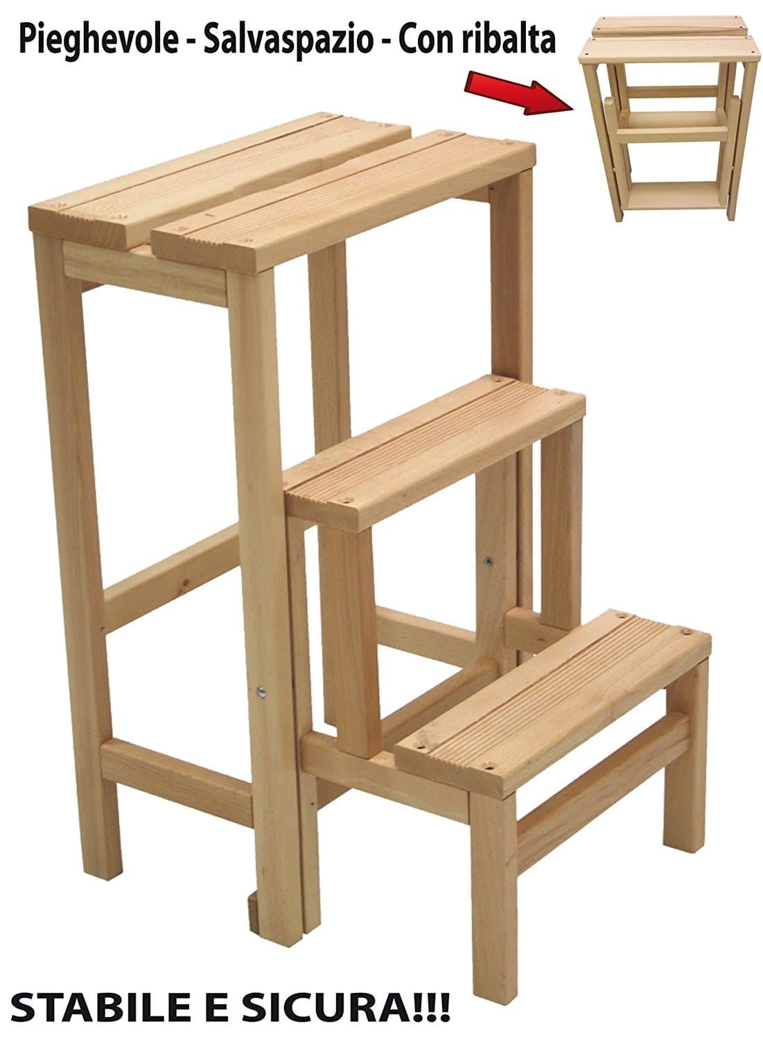 Stool chair Scale Ladder 3 Steps Folding Space Saving Wood Natural or Walnut Color natural