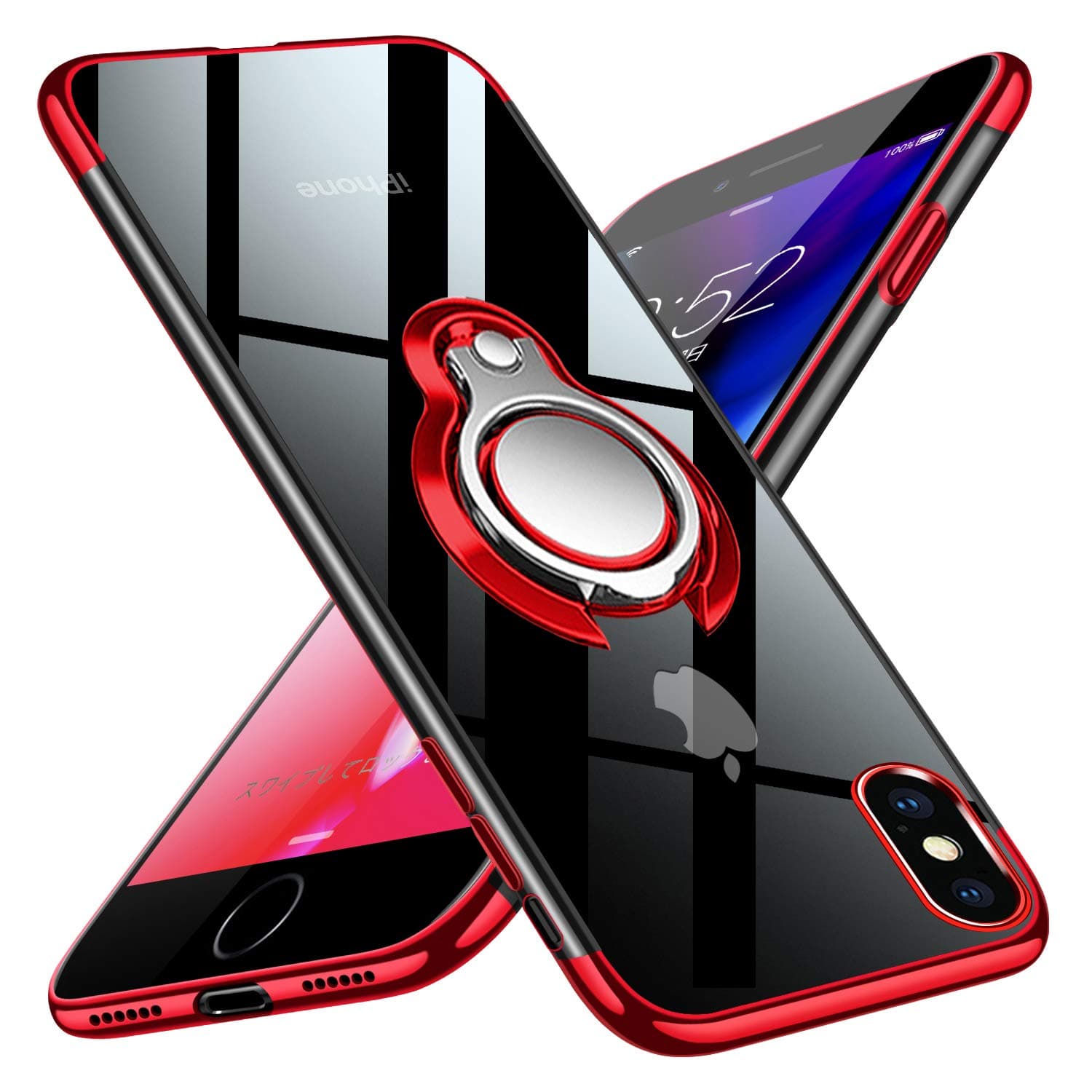 kadixini iPhone XS Max Case,Crystal Clear with 360 Degree Magnetic Ring Holder Kickstand, Magnet Car Holder Cover for iPhone XS Max Red