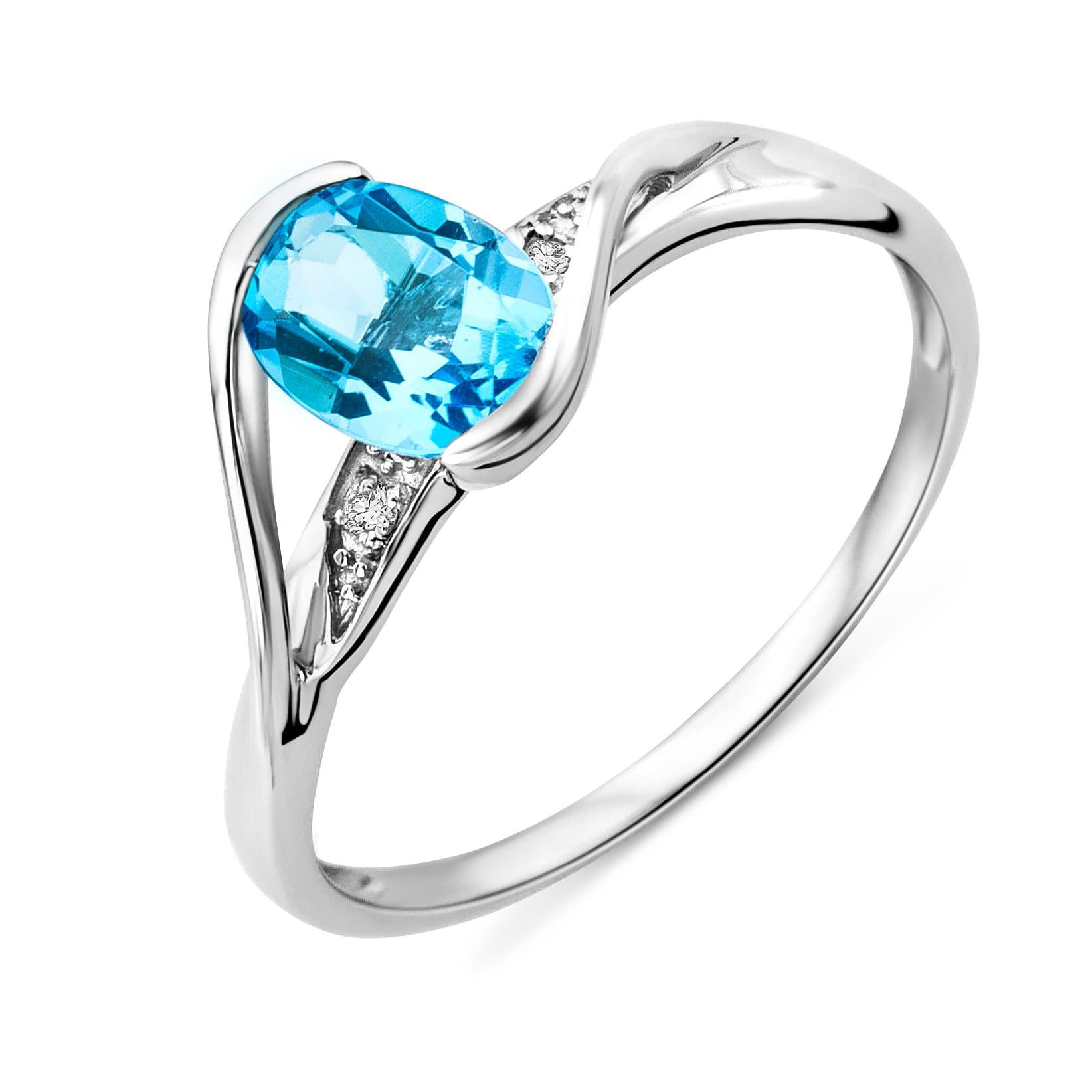 MIOREWomen's 9 ct White Gold Oval Topaz Ring