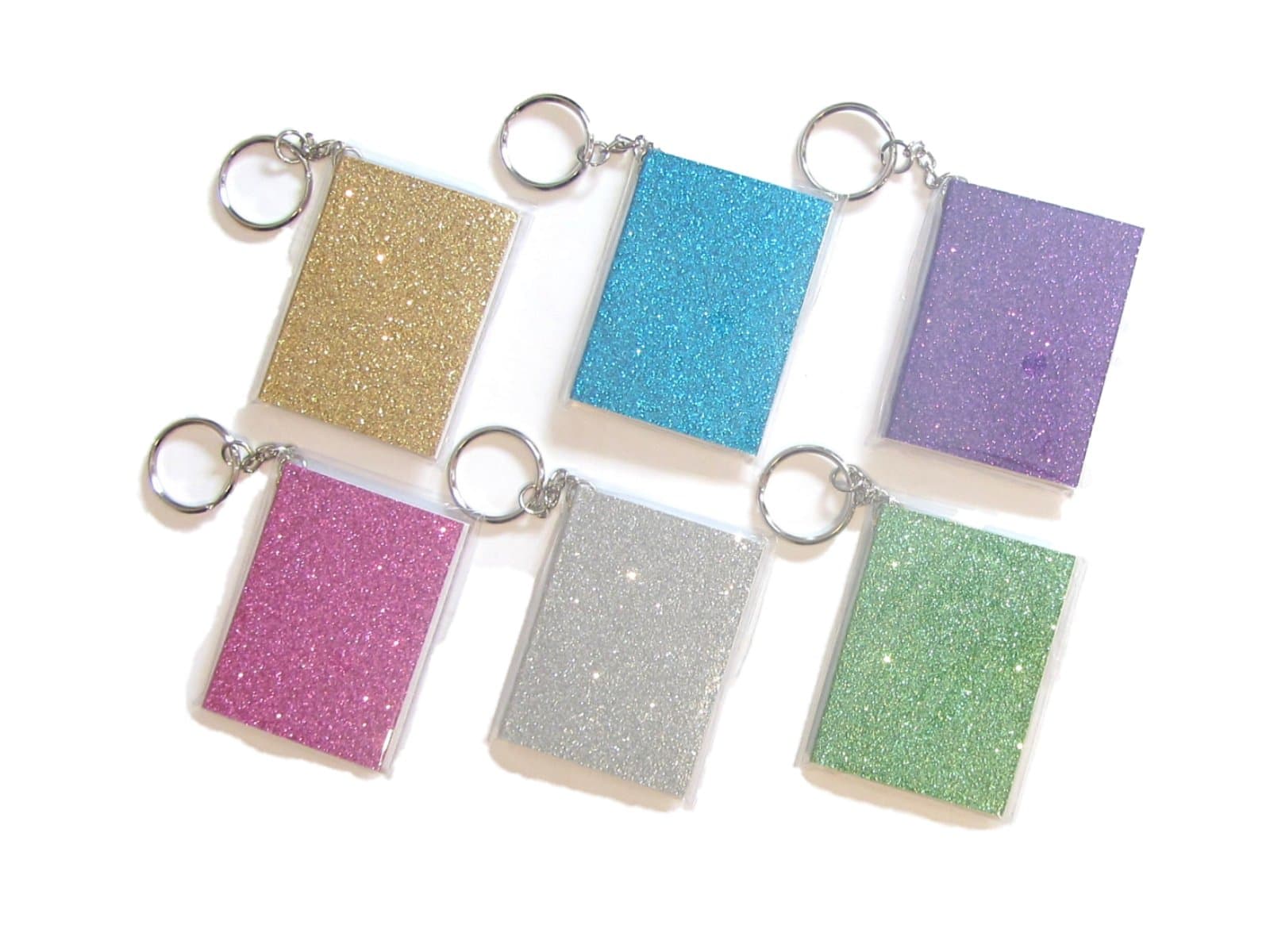 SDM 6 x Bright Sparkle Glitter Keyring Note Pads Notebooks Party Bag Fillers