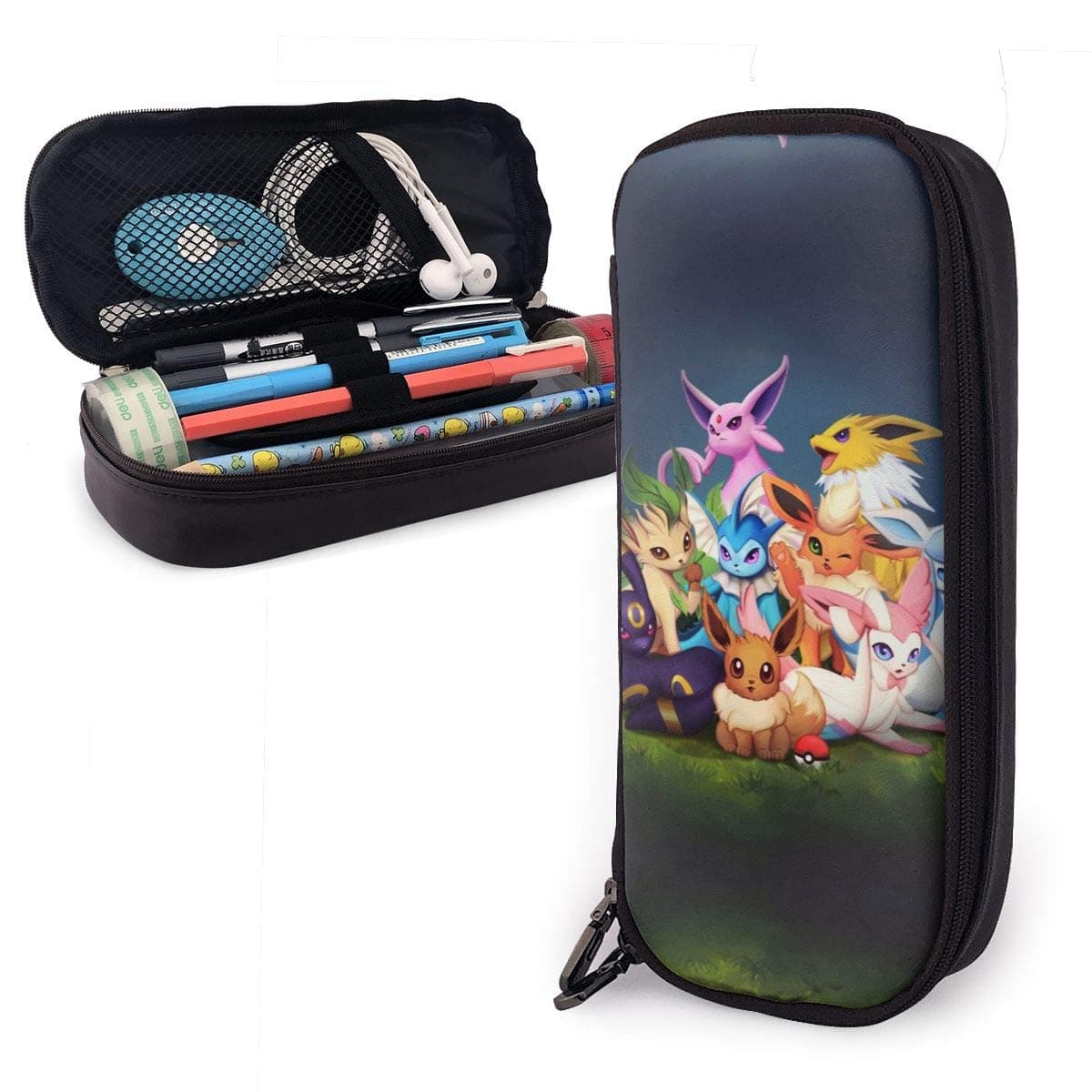 Ee-vee Evo-lutions Pencil Case - High Capacity PU Leather Pencil Pouch with Double Zipper Stationery Organizer Multifunction Cosmetic Makeup Bag