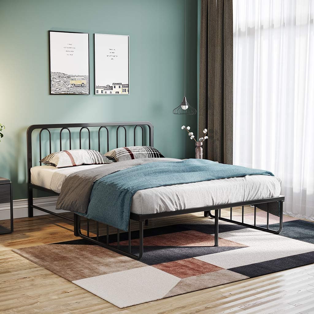 Fiudx Metal Bed,Foldable Iron Daybed Bed Frame with Headboard Premium Steel Slat Support Mattres,Double Bed Single Bed for Bedroom Living Room Balcony,Guest Bed Queen (A-79x59x33.5 in)