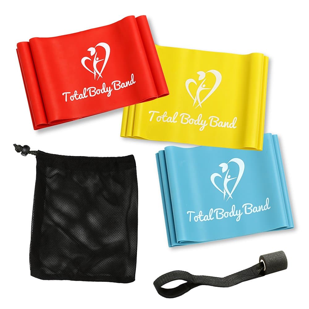 Total Body Band - Extra Long Exercise Resistance Bands Set of 3 with Door Anchor, Carrying Case, Exercise Guide