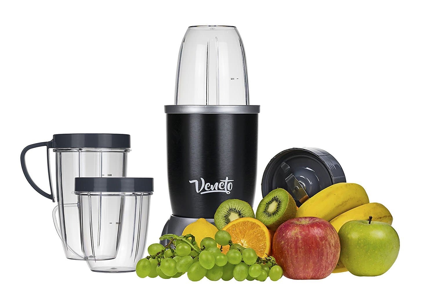 Veneto Kitchen’s™ 12-Piece 600 W Pulverizing Bullet-Shaped Blender System Including Cups And Extra Blades (Black)