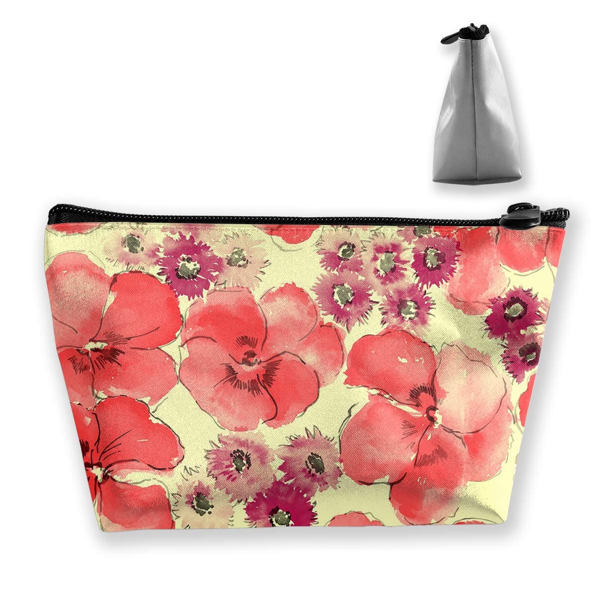 Makeup Bag Trapezoidal Storage Bag Flower Red Pattern Portable Cosmetic Bag Ladies Mobile Travel Bag
