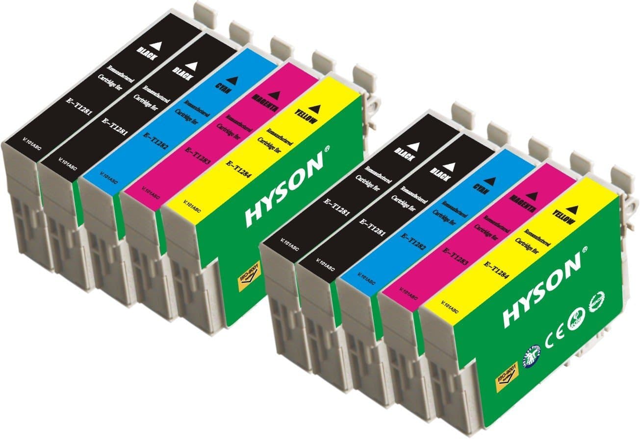 10 Pack (2 Sets + 2Extra Black) HYSON Re-manufactured Epson Ink Cartridges T1281 T1282 T1283 1284 for Epson Stylus S22 SX125 SX130 SX235W SX420W SX425W SX435W SX438W SX445W SX445WE Office BX305F BX305FW BX305FW Plus