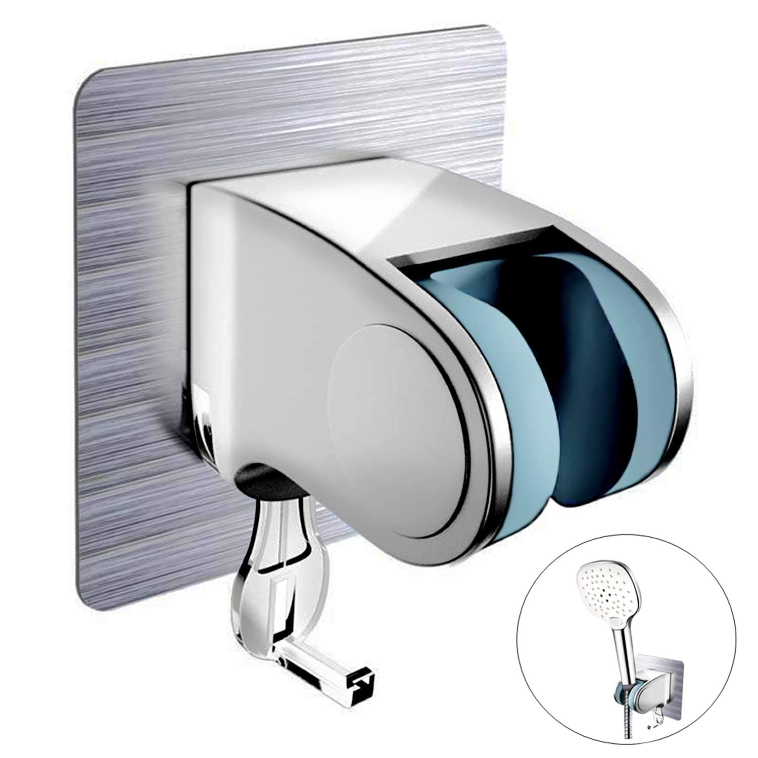 Adhesive Shower Head Holder With Hanging Hook,Handheld Shower Head Bracket Bidet Shattaf Spray Adjustable Handheld Shower Head Wall Mount Showerheads Holder With Adhesive 3M Stick Disc