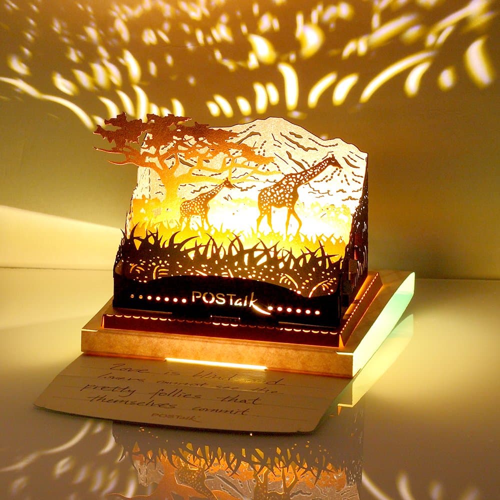 3D Pop Up Lighting Greeting Cards, POSTALK Jungle Theme Giraffe Creative Cards Paper Craft with USB Lighting Module for Birthday, Mother's Day, Valentin's Day, Wedding, Children's Day