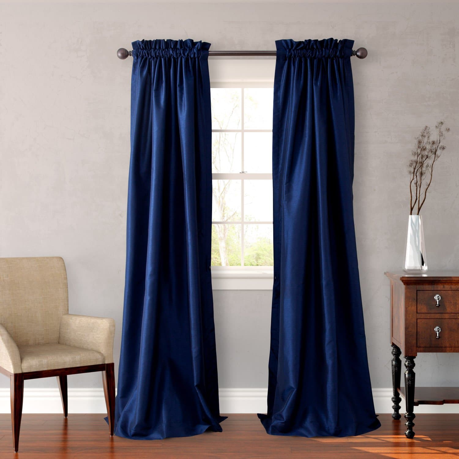 Heritage Landing Faux Silk Lined Window Panel Pair, 84", Navy