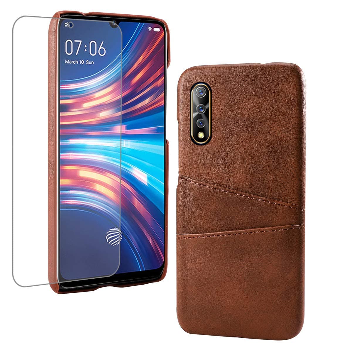 Compatible With Vivo S1 Case, PU Leather Hard PC Backcover with Wallet Card Slot Holder Slim Full Protective Shockproof Anti Scratch Case Shell Brown