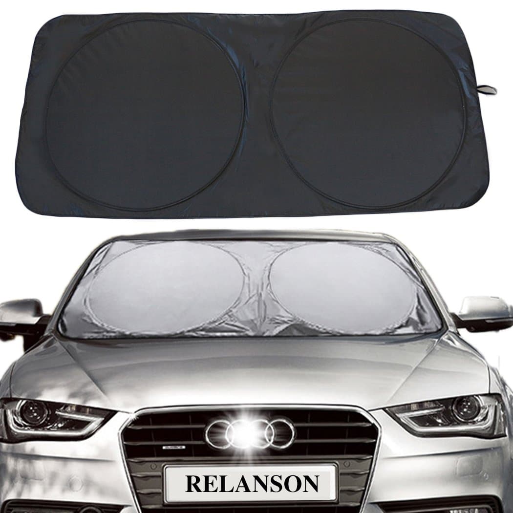 RELANSON Jumbo Sun Shade for Car Windshield Keeps Vehicle Cool-UV Ray Protector Sunshade(Black, Standard/59" x 31.5")