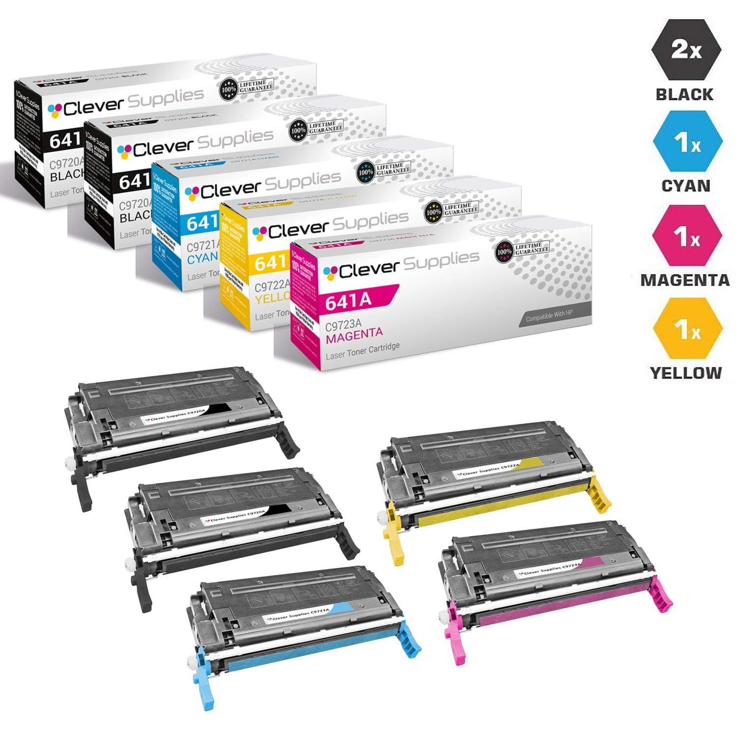 CS Compatible Toner Cartridge Replacement for HP 4650 C9720A Black C9721A Cyan C9722A Yellow C9723A Magenta HP 641A Color Laserjet 4600N 4600DN 4600DTN 4600HDN 4650DN 4650DTN 4650HDN 5 Color Set