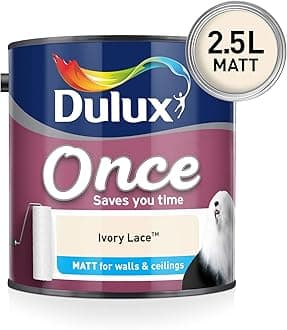 Dulux Once Matt Emulsion Paint For Walls And Ceilings - Ivory Lace 2. 5 Litres