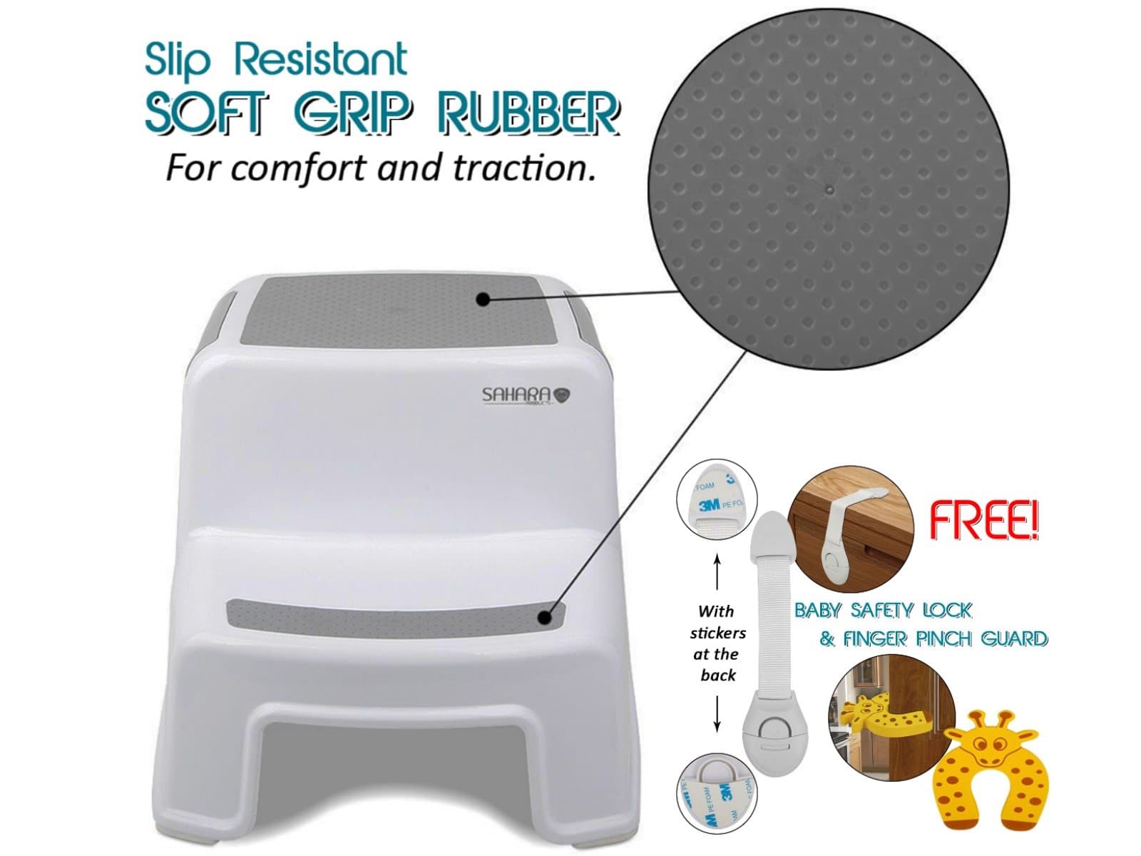 Toddler Step Stool: Dual Height Step Stool for Kids, Anti-Slip Rubber for Safety, Stepping Stool Suitable for Kitchen or Potty Training in Bathroom with Door Pinch & Safety Lock Accessories