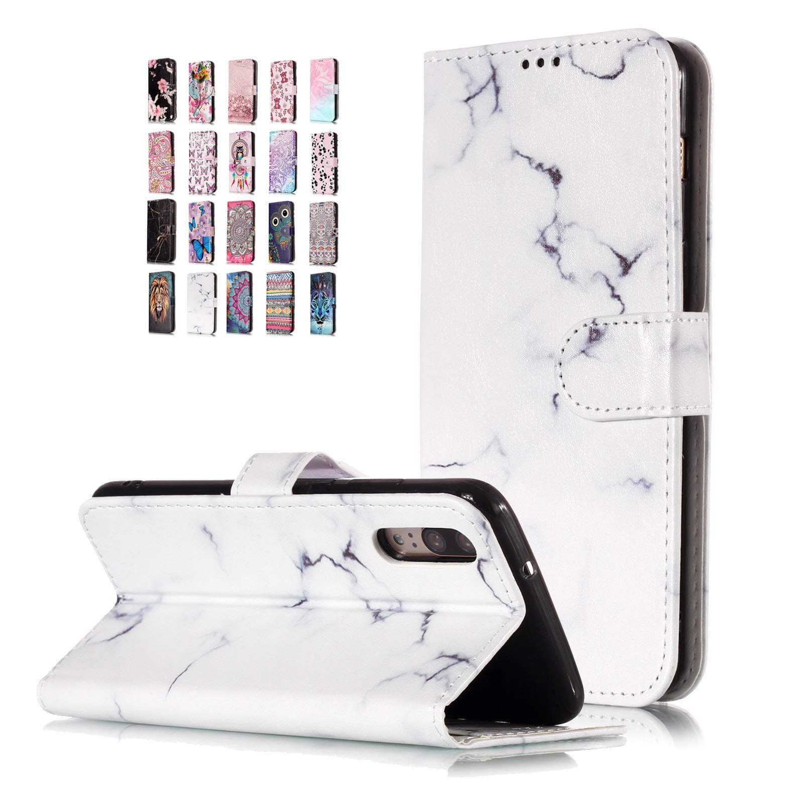 Universecase Leather Wallet Case Compatible for Samsung Galaxy S10 Plus, White Marble Book Style Flip Case Magnetic Closure Card Slots Holster Cover