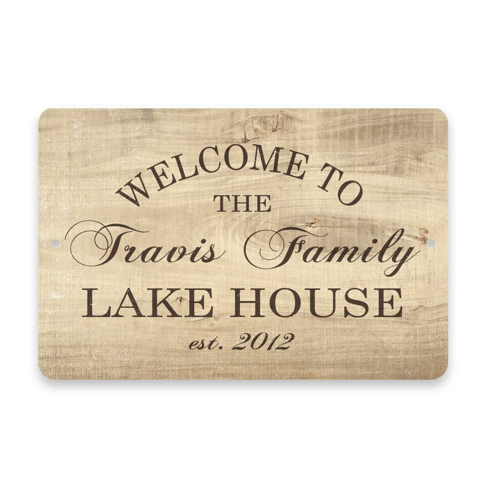 Pattern Pop Personalized Subtle Wood Grain Welcome to The Family Lake House Metal Room Sign (8x12 Inches)