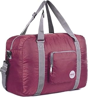 WANDF Foldable Travel Duffel Bag Luggage Sports Gym Water Resistant Nylon (Wine Red 40L)