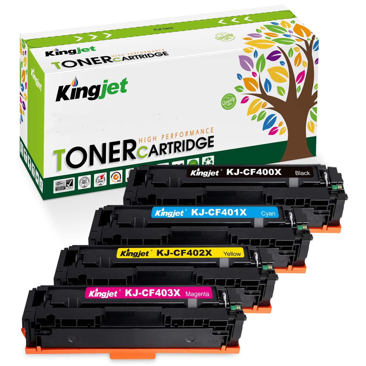 Kingjet Compatible Toner Cartridge Replacement for 201X CF400X 201A CF400A, Use with Color Laserjet Pro MFP M277dw M252dw M277c6 M277n M252n Printer (Black Cyan Magenta Yellow, 4-Pack, High Yield)