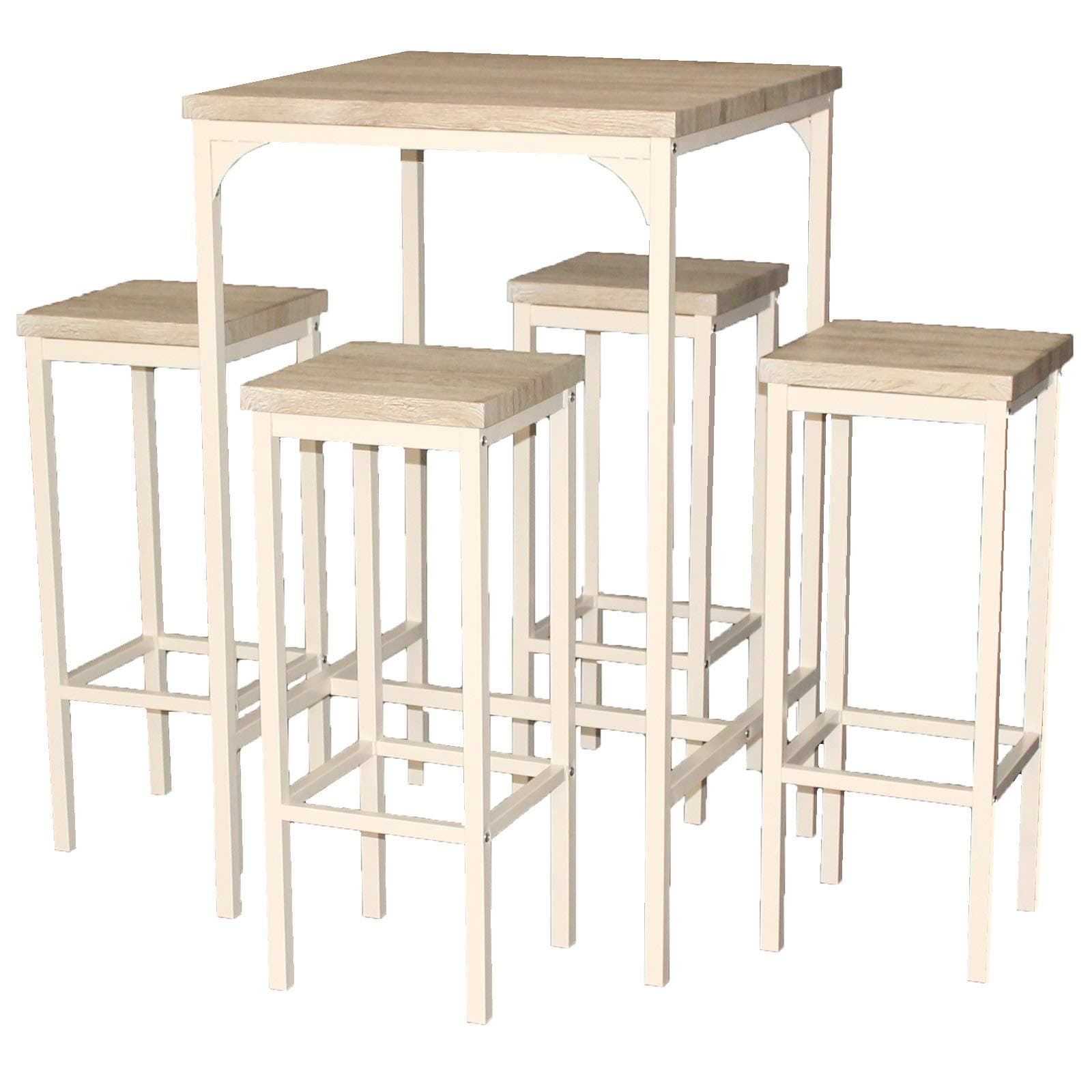 YELLOO Mod. RIMINI 110cm High Square Bar Table with 4 Stools Beige Design Living