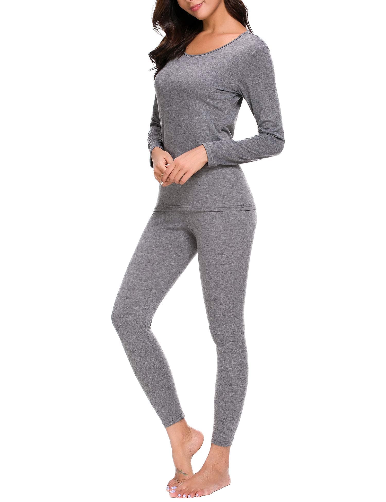 Cotton Baser Layer 2PCS Thermal Sets Womens Lightweight Underwear Soft Knit Top & Bottom S-XXL