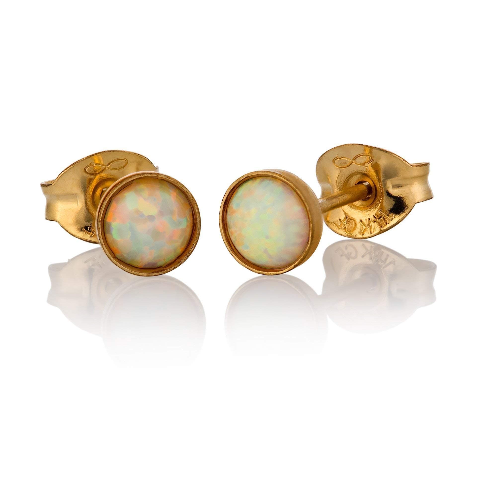 AVNISOpal Earrings stud 14K Gold Filled Tiny 4mm White Opal Stone