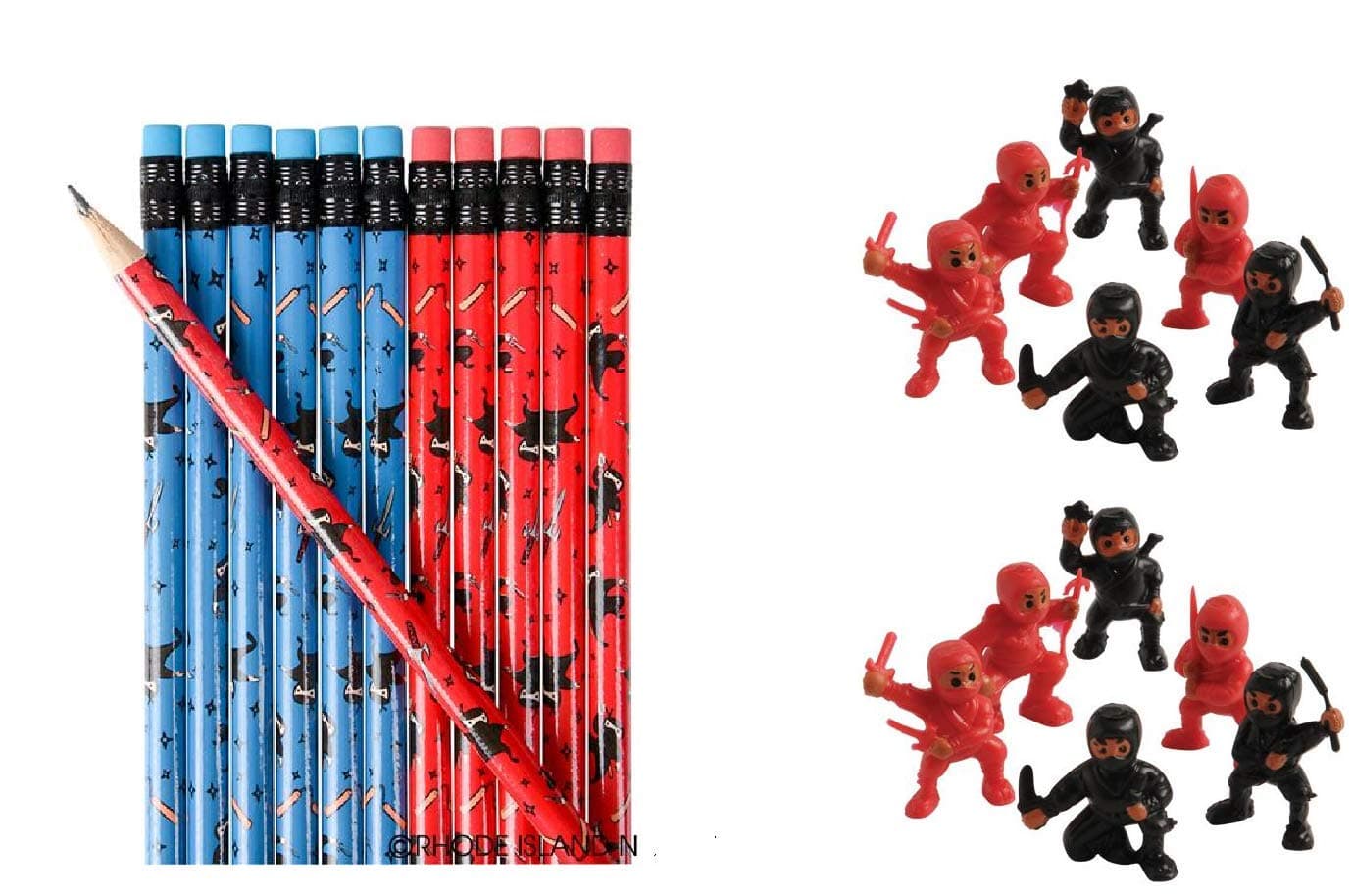 2 DZ (24) NINJA PENCILS & 2 DZ (24) MINI Plastic NINJA WARRIOR Figures 1.25" - Toys Birthday Prizes Toys Cupcake Toppers Teacher Rewards