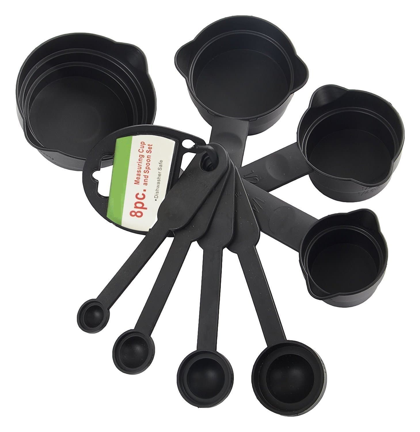 Floraware Plastic Measuring Cups and Spoons, 8-Pieces, Black