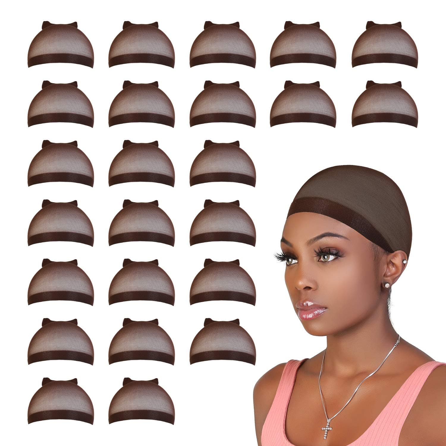 24 PCS! STUDIO LIMITED Perfect Fit Ultra Thin & Expandable Stocking Wig Cap, Each pack contains 2 wig caps, 12 PACK (DARK BROWN)