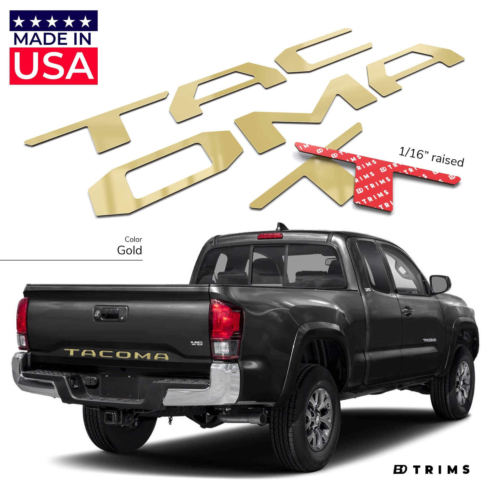 BDTrims Tailgate Raised Letters Compatible with 2016-2020 Tacoma Models (Gold)