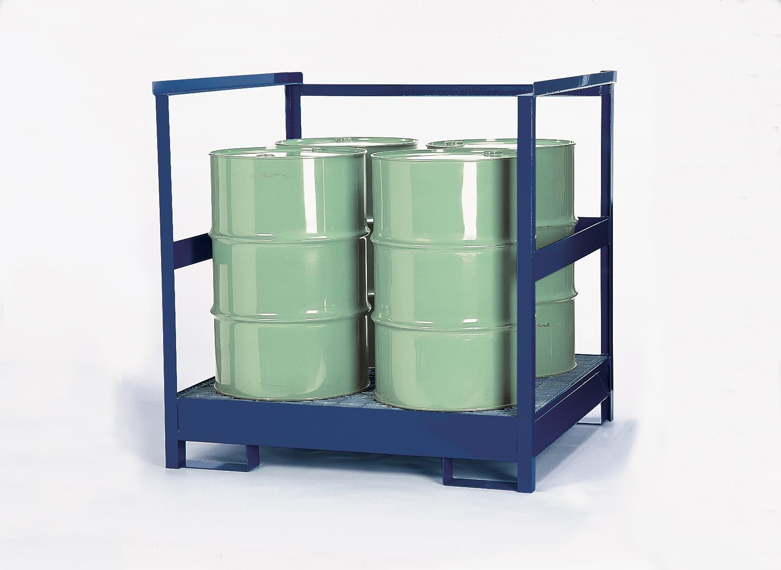 Denios K17-3203 4 Drum Steel Stackable Spill Transport Pallet with Side Rails, 2400 lbs Load Capacity, 55" Length x 54" Height x 50" Depth