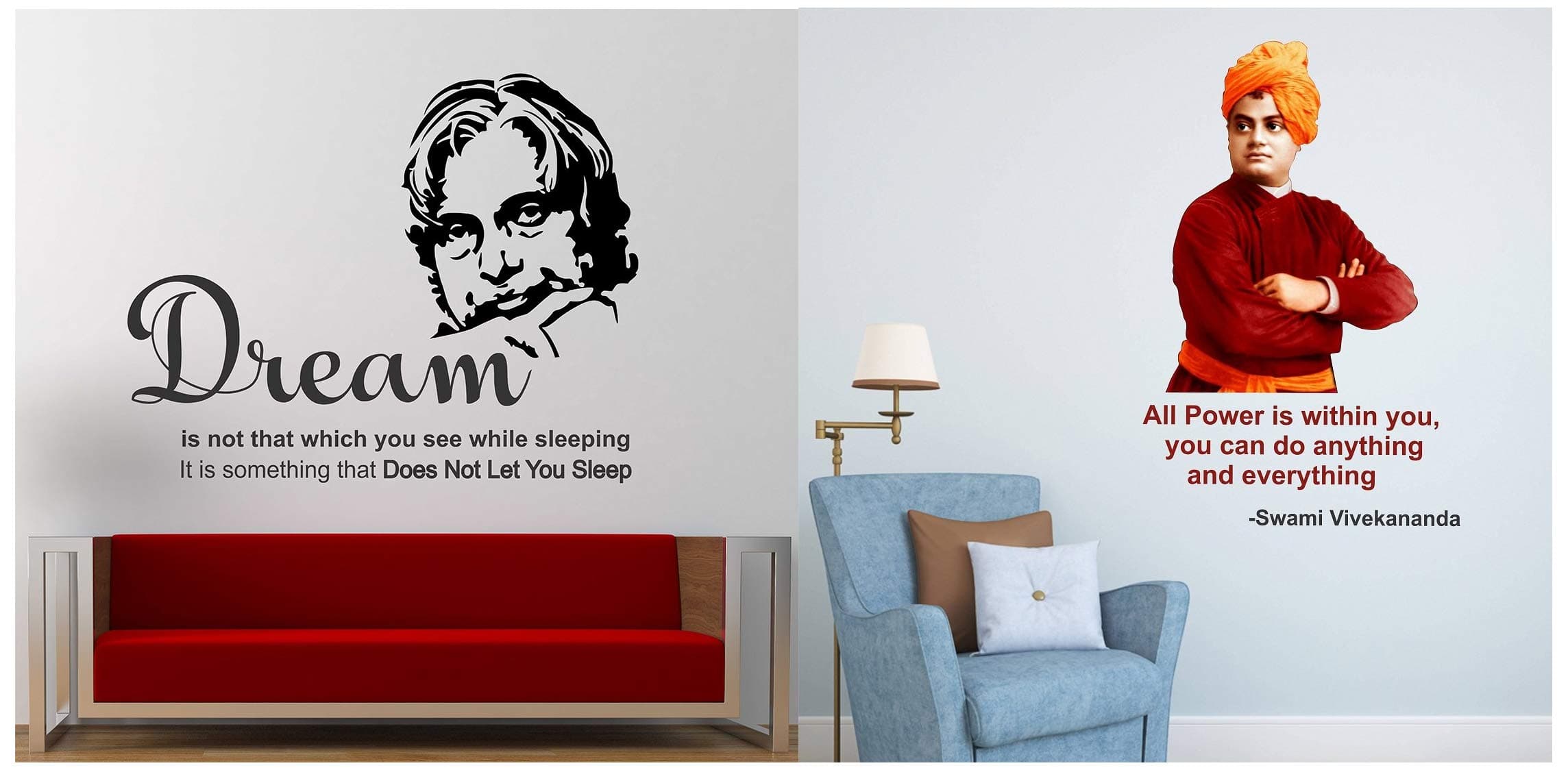 Wallstick 'D.R. A. P. J. Abdul Kalam' Wall Sticker (Vinyl, 49 cm x 4 cm x 4 cm) & 'Swami Vivekananda with Quotes' Wall Sticker (Vinyl, 49 cm x 4 cm x 4 cm) Combo