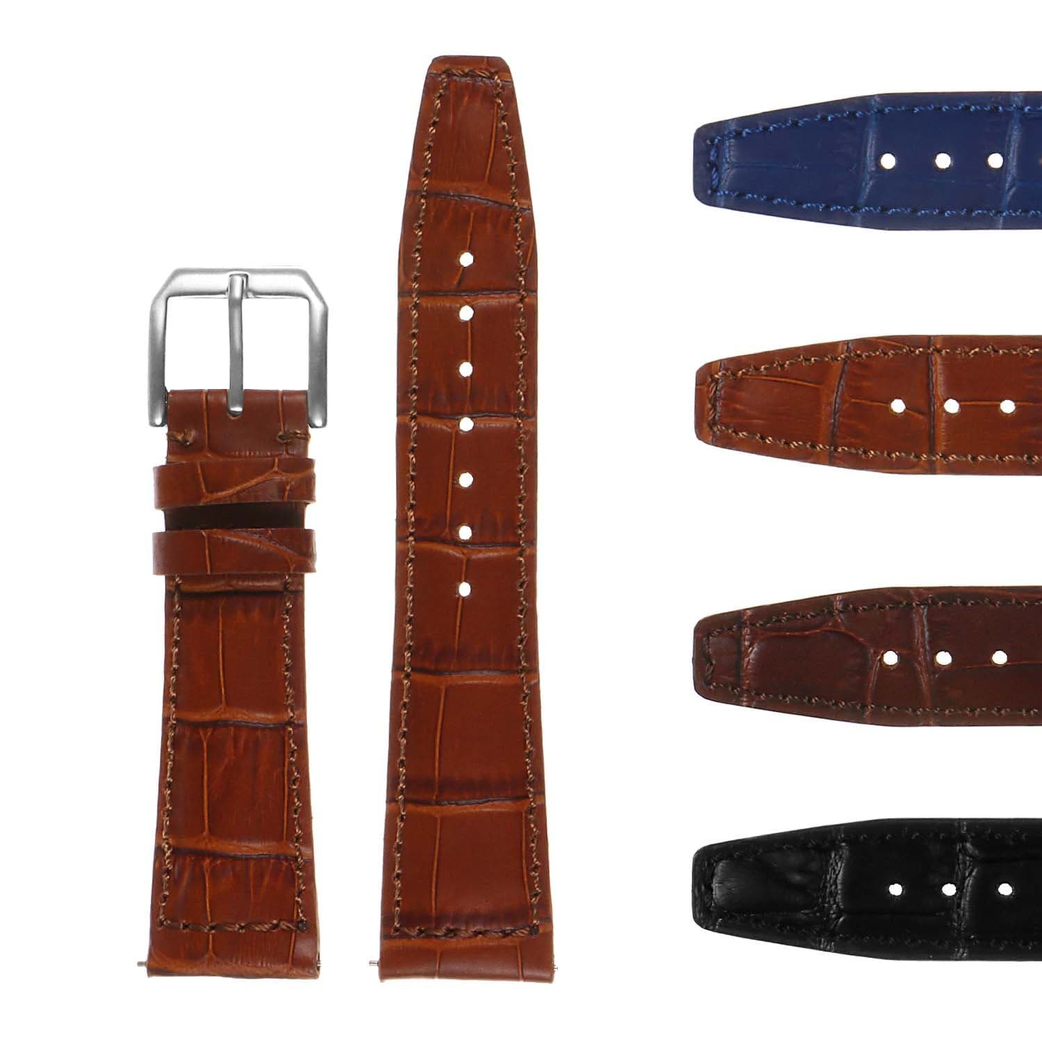 DASSARI Premium Crocodile Embossed Leather Watch Band - Quick Release Strap - 20mm 21mm 22mm