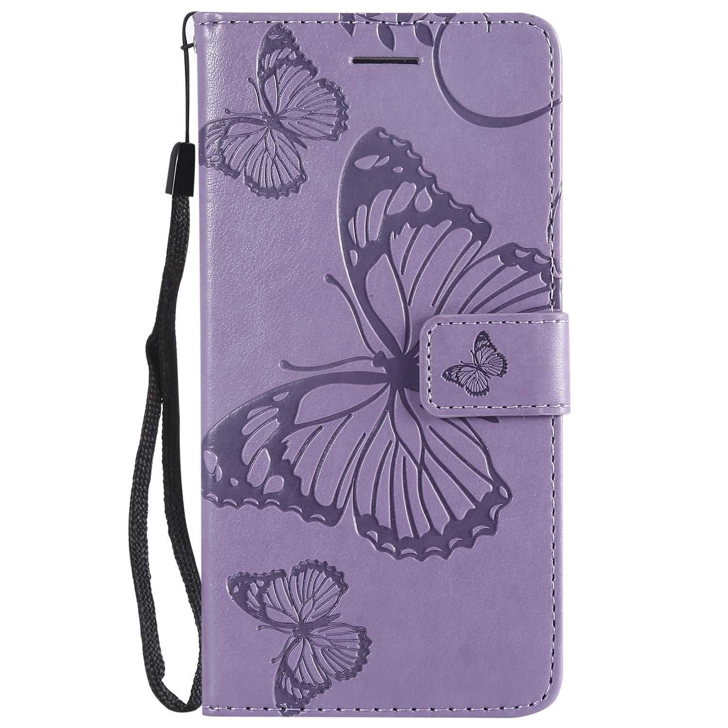 DENDICO Wallet Case for Huawei Mate 10 Lite, Flip Leather Case with Card Slots and Stand Feature, Butterfly Pattern Design Protective Cover for Huawei Mate 10 Lite - Purple