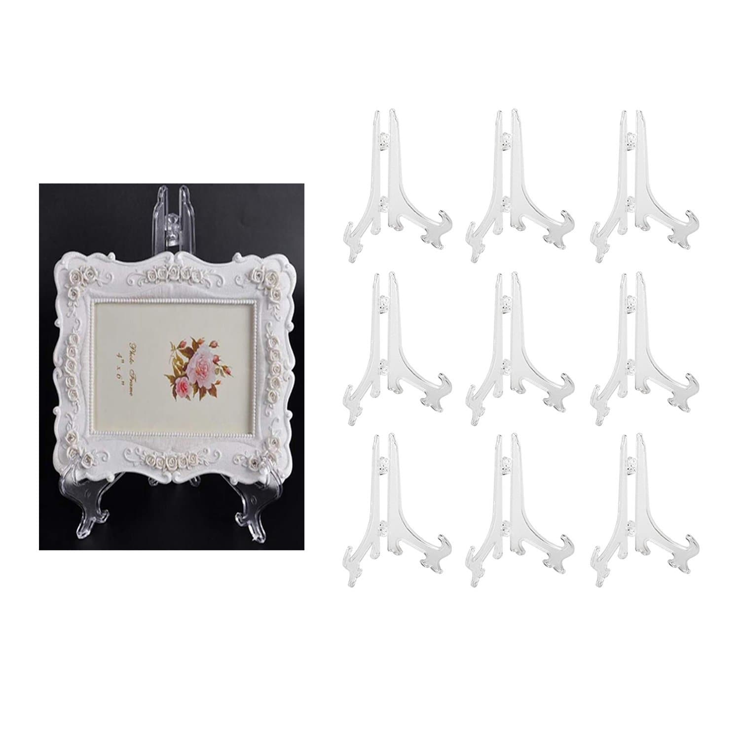 Amatt Clear Plastic Easels or Stand/Plate Holders to Display Pictures for Weddings, Home Decoration, Birthdays, Tables,Plastic China Display Stands (3", White)