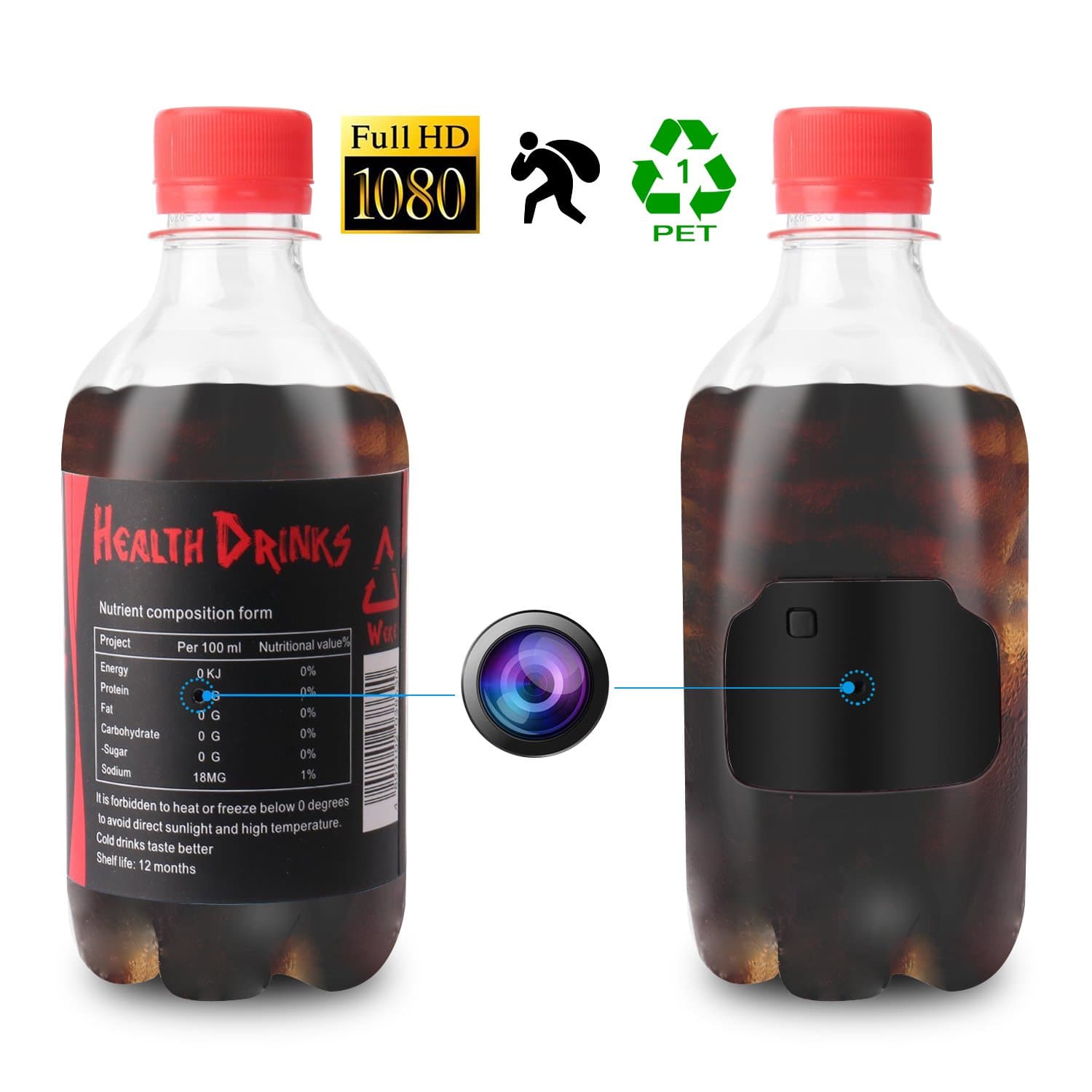 Hidden Camera, 1080P Full HD Portable Plastic Drinking Water Bottle Nanny Tiny Camera with Motion Detection for Home Security Surveillance (2018 Upgraded Version)