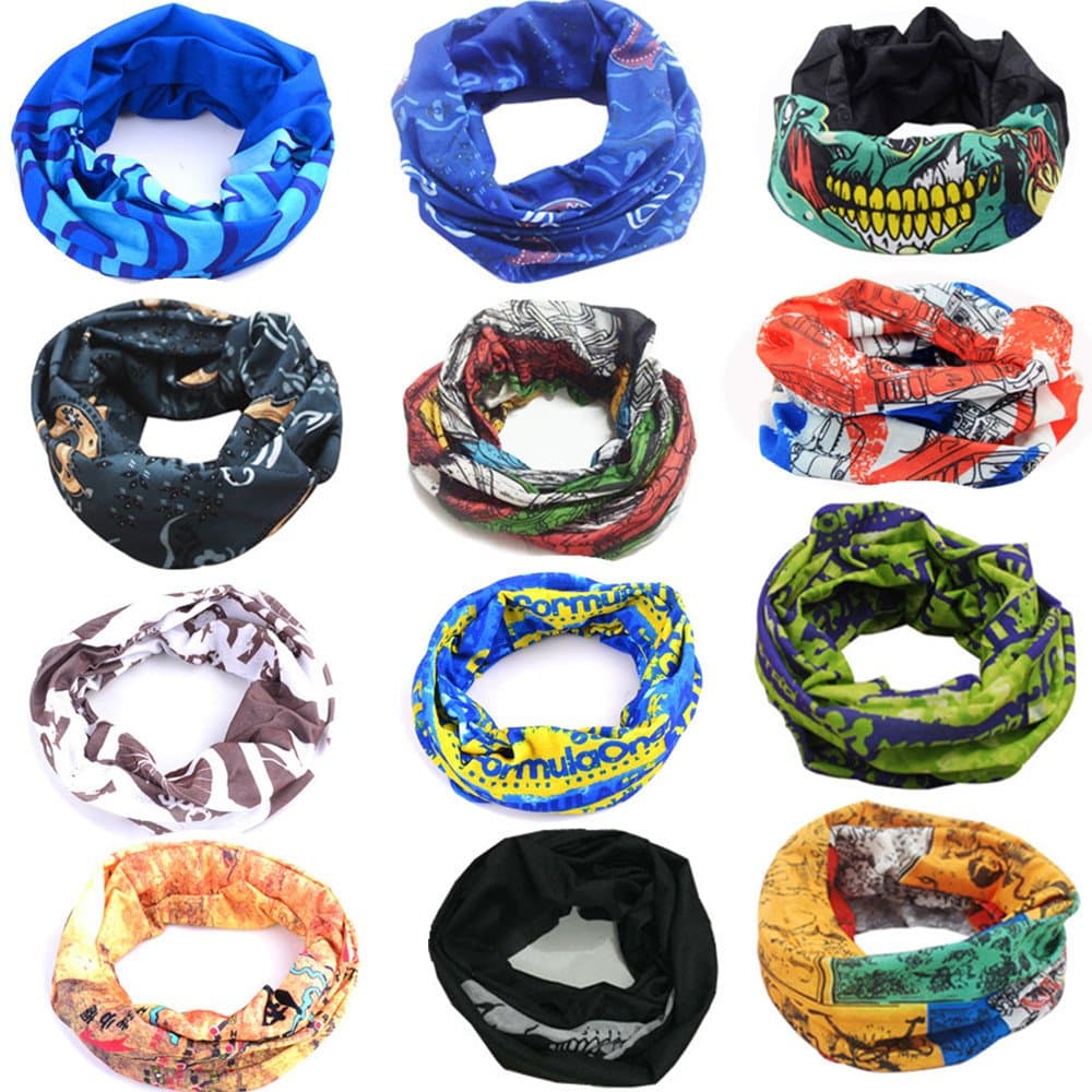 High Elastic Magic Headband Bandanas, [12 pack ] Outdoor Seamless Multi-purpose Magic scarf Elastic Headband Gaiter Balaclava for riding, motorcycling, hiking, fishing and other outdoor activities