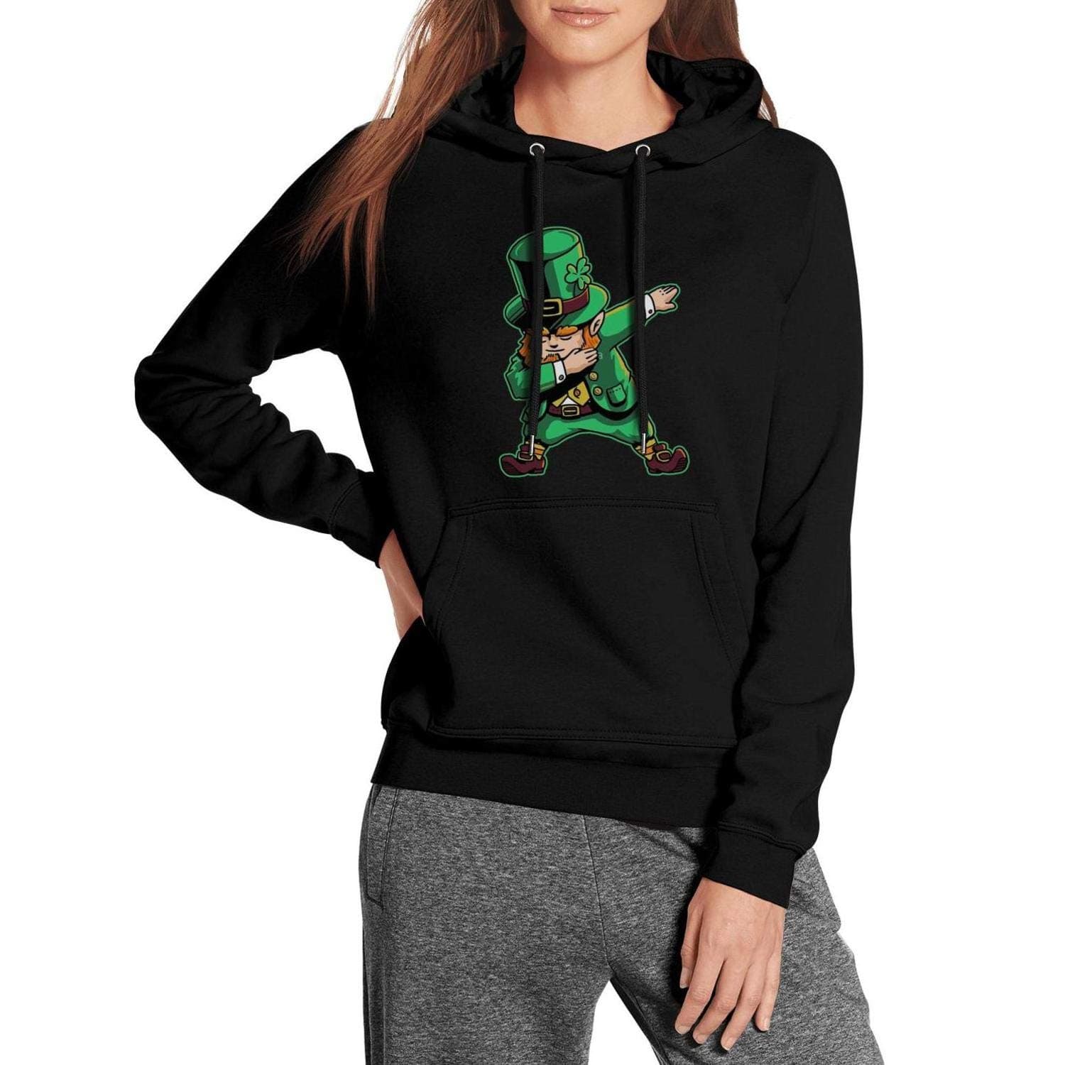 Womens Classic Fleece Black Pullover Warm Winter St. Patricks Day Bunny Hoodies Sweaters