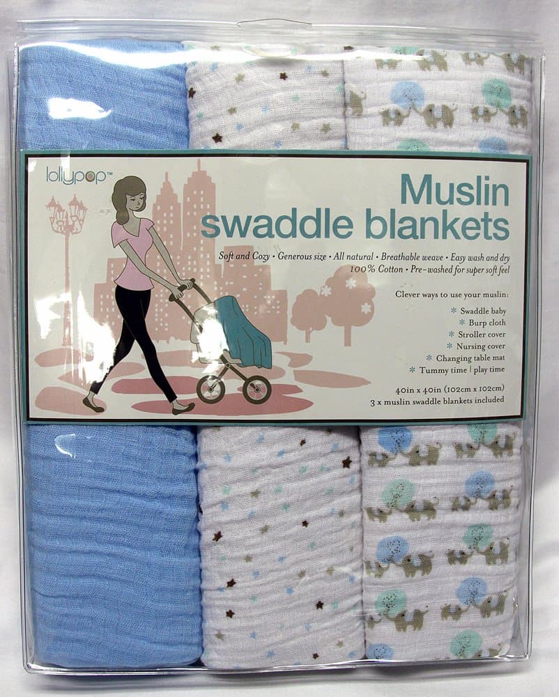 Lollypop Muslin Swaddle Blankets 3 Pack