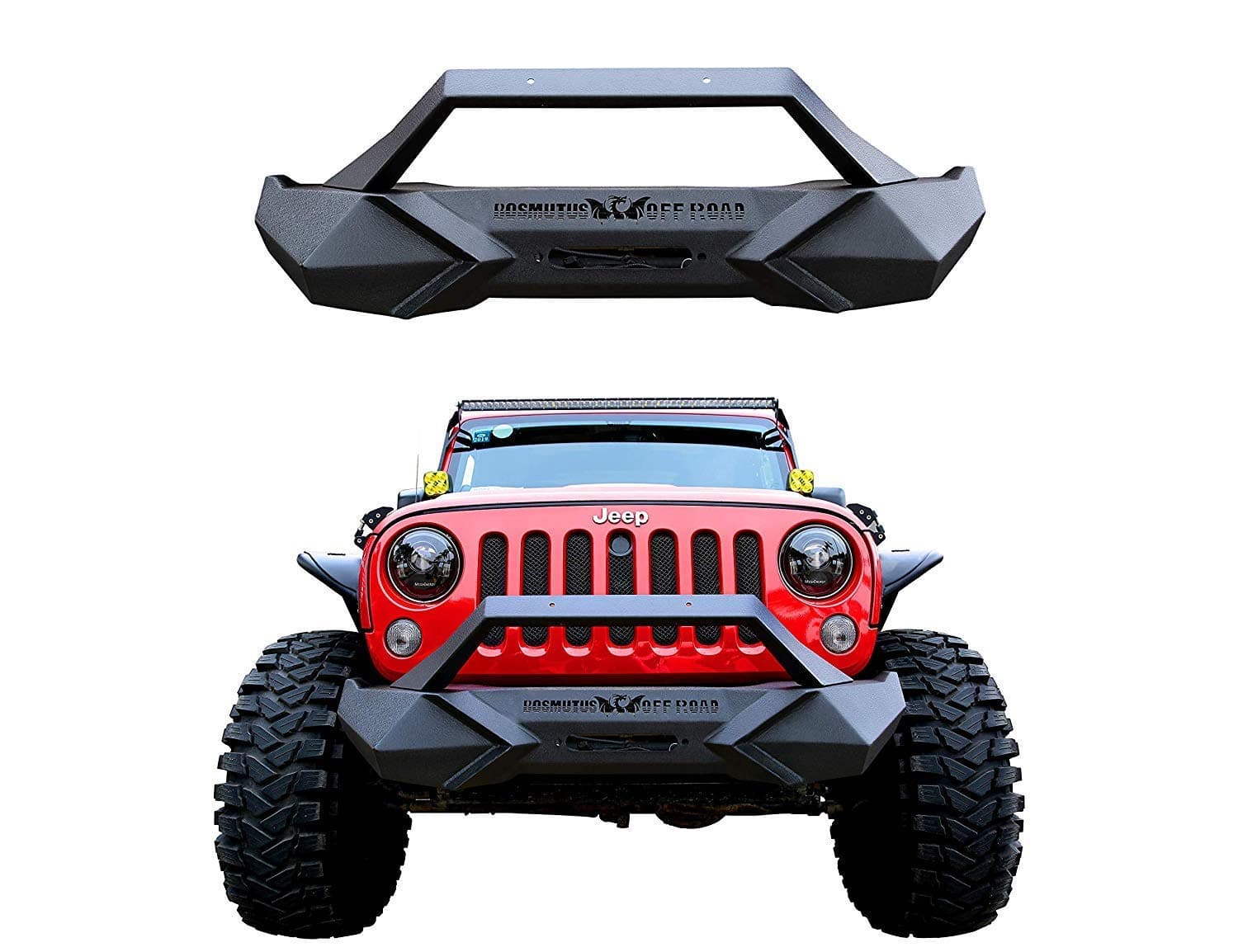 Front Bumper with Winch Plate Rock Crawler Bumper Textured Black Compatible for 2007-2018 J-eep Wrangler JK JKU Sahara Rubicon Sport [Steel +Rust Proof]