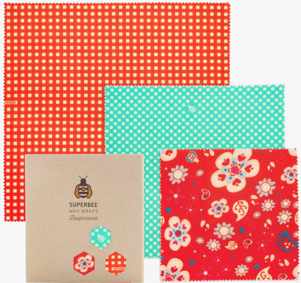 SuperBee Beeswax Wrap | Set of 3: Small, Medium and Large | Flower Power | Reusable, Eco Friendly, Zero Waste Food Wrap